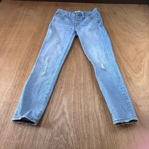 Madewell 9" High Rise Skinny Jeans Light Wash Distressed Raw Hem 24